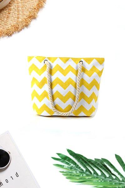 Women's Beach Zigzag Stripe Zipper Canvas Tote Bag