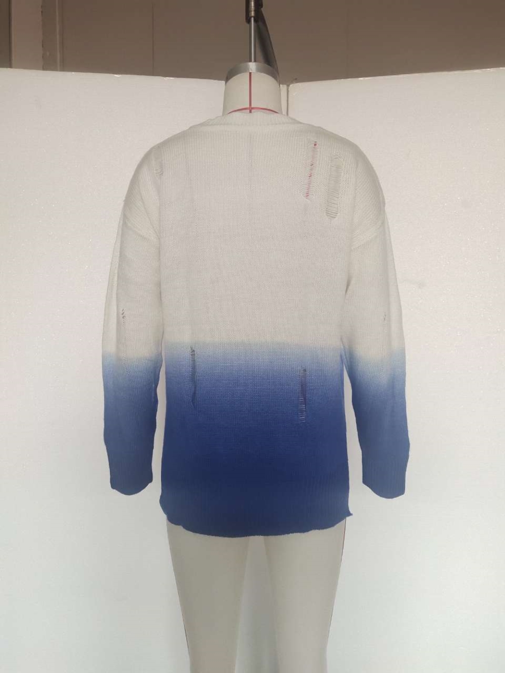 Fall Regular O Neck Gradient Knitted Top