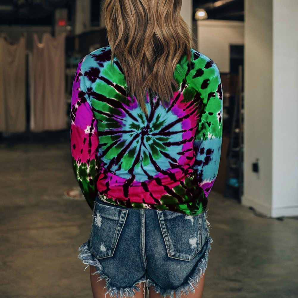 Fall Tie Dye O Neck Shirt with Full Sleeves