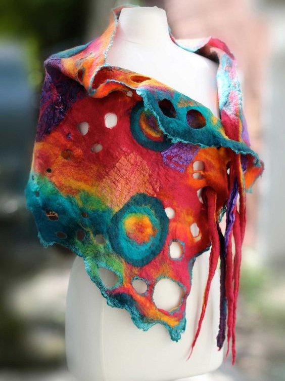 Red Vintage Cotton-Blend Scarves & Shawls