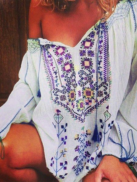 Floral-Print Vintage V Neck Shirts & Tops