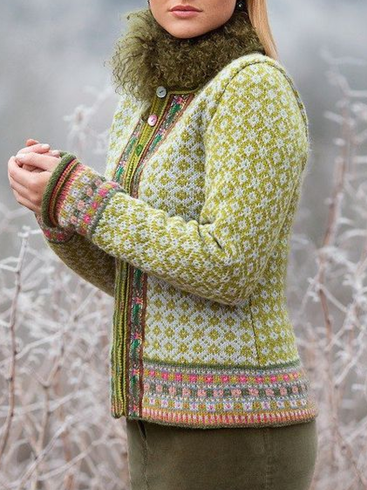 Knitted Printed Long Sleeve Outerwear