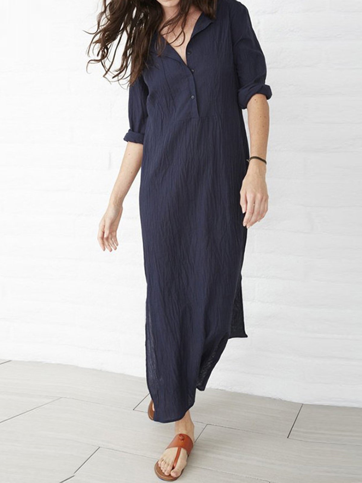 Dark Blue Casual Slit Plus Size Dress