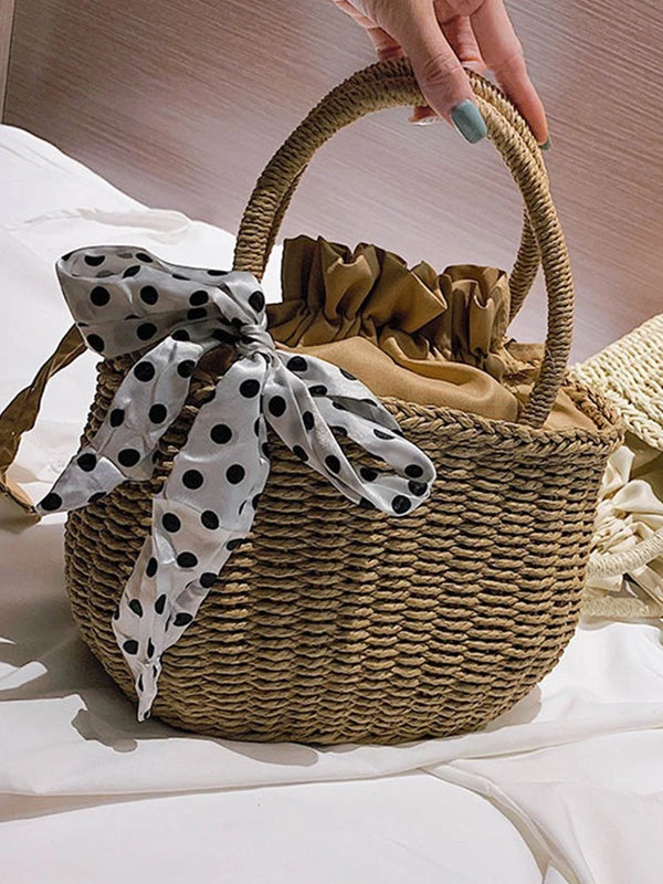 Women's Summer Beach  Woven Straw Pull Rope Handbag