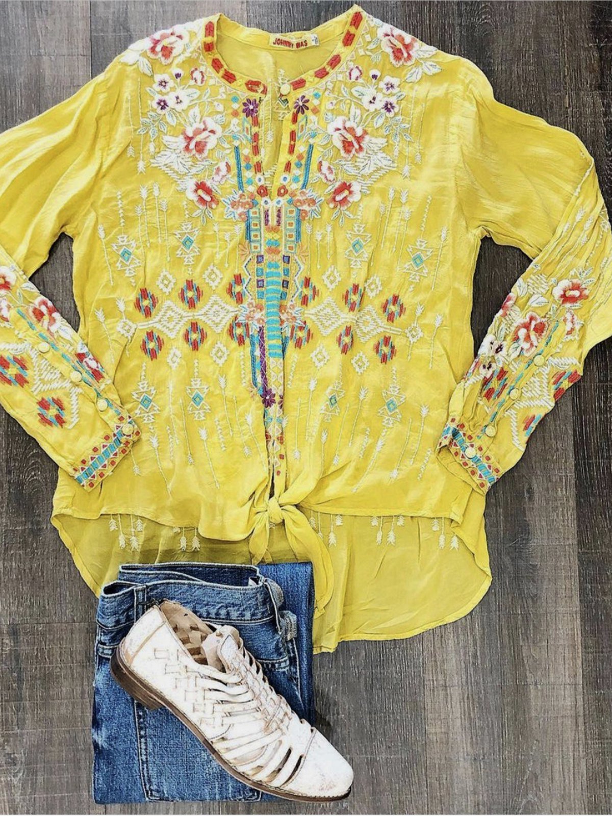 Long Sleeve Vintage Geometric Floral-Print Shirts & Tops