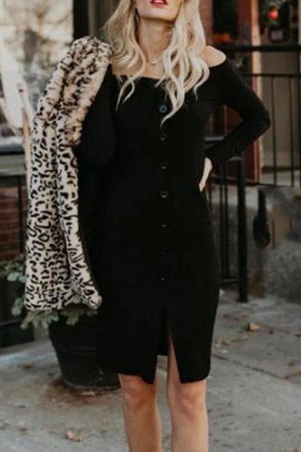 Off Shoulder  Single Breasted  Plain  Long Sleeve Bodycon Dresses