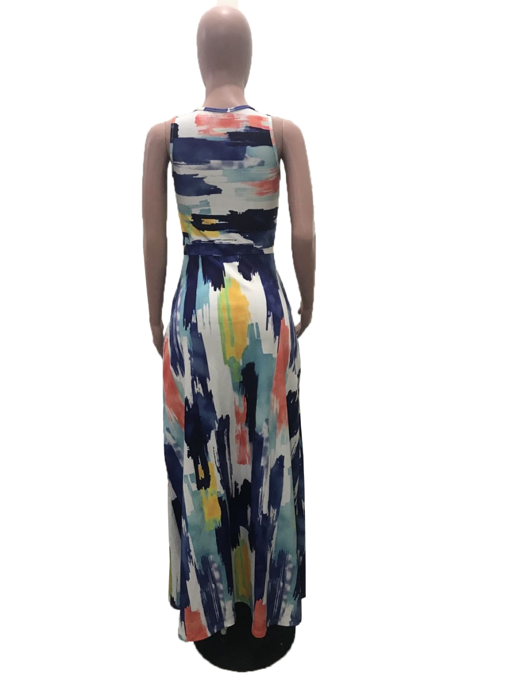Summer Tie Dye Round Neck Sleeveless Long Dress