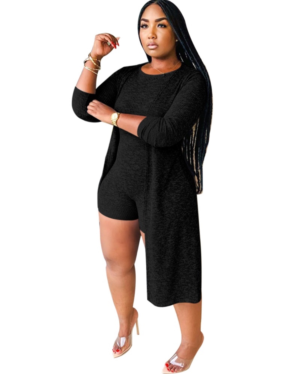 Autumn Plain Bodycon Rompers with Matching Overalls