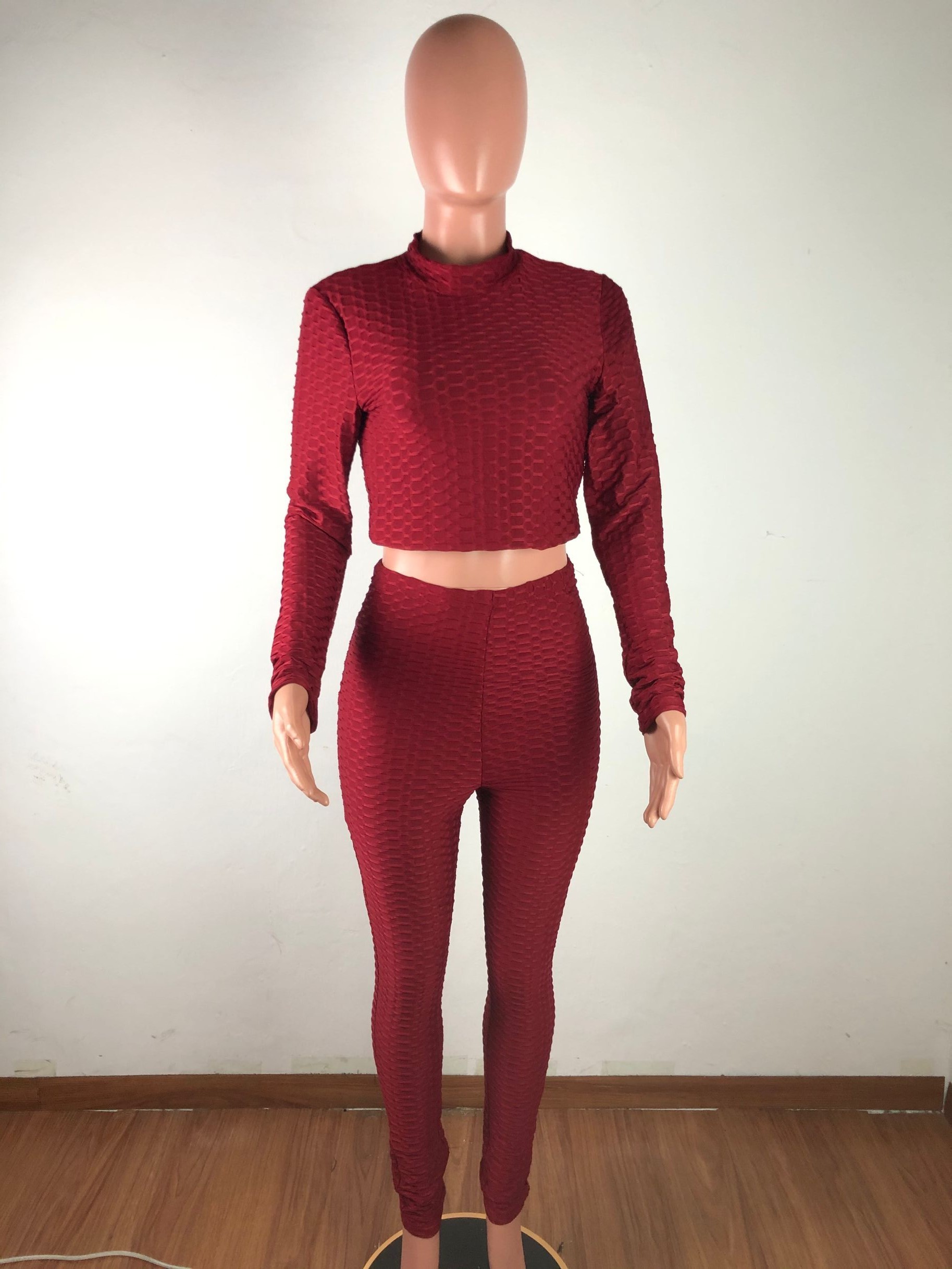 Autumn Solid Plain Fit Crop Top and Pants Set