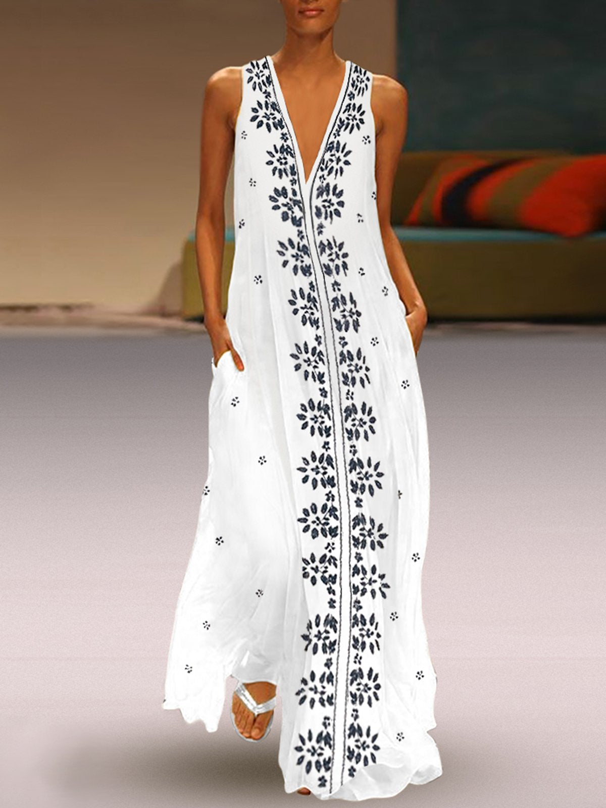 V Neck Women Summer Dresses Vintage Dresses