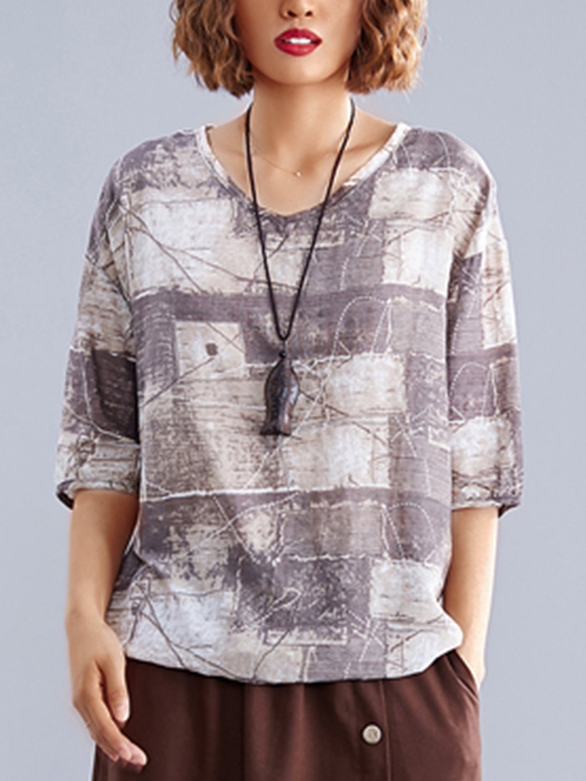 Summer Daily Casual Brown Cotton Top