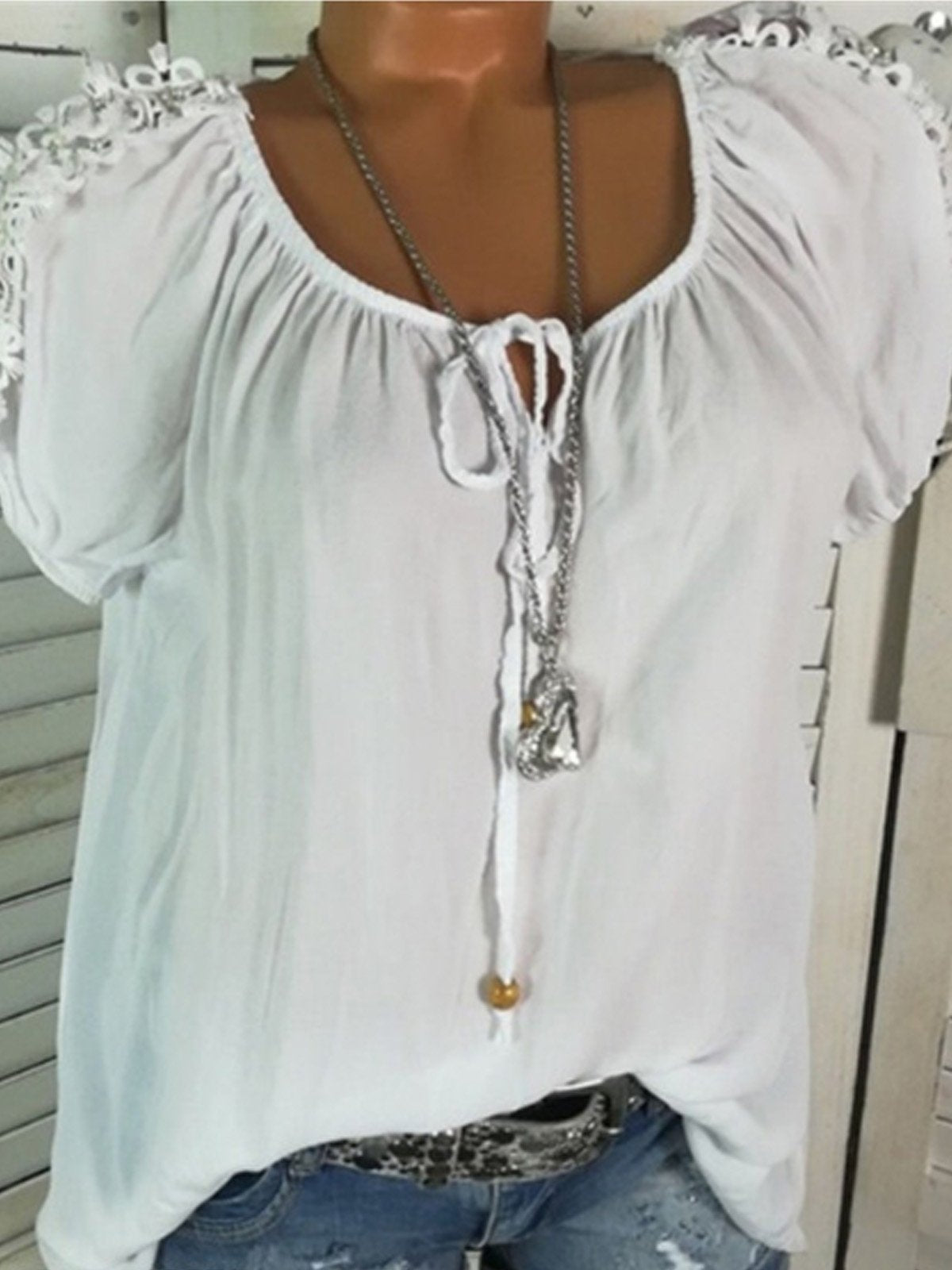 Short Sleeve Round Neck Cotton-Blend Shirts & Tops