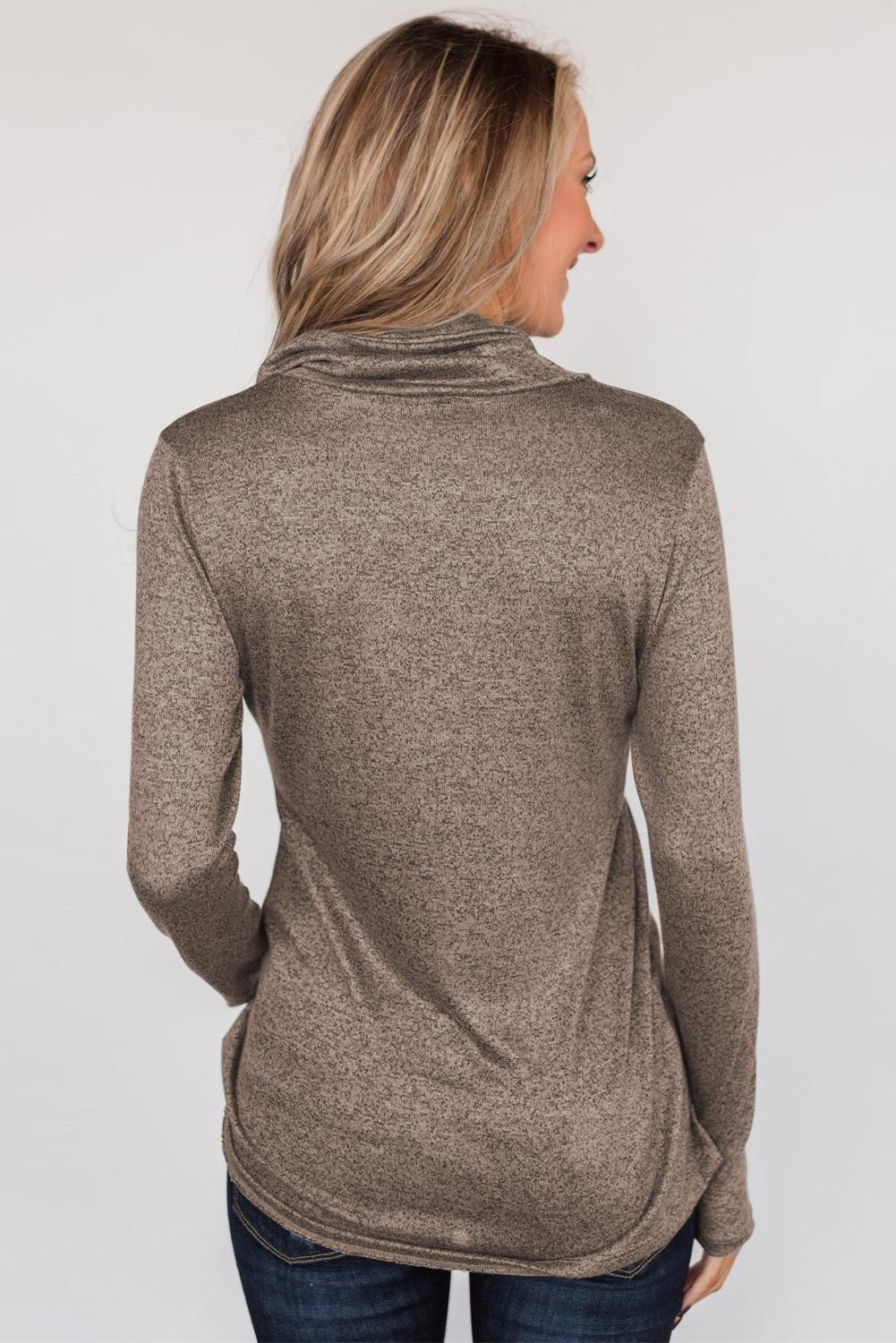 Brown All This Time Zipper Pullover Top 21