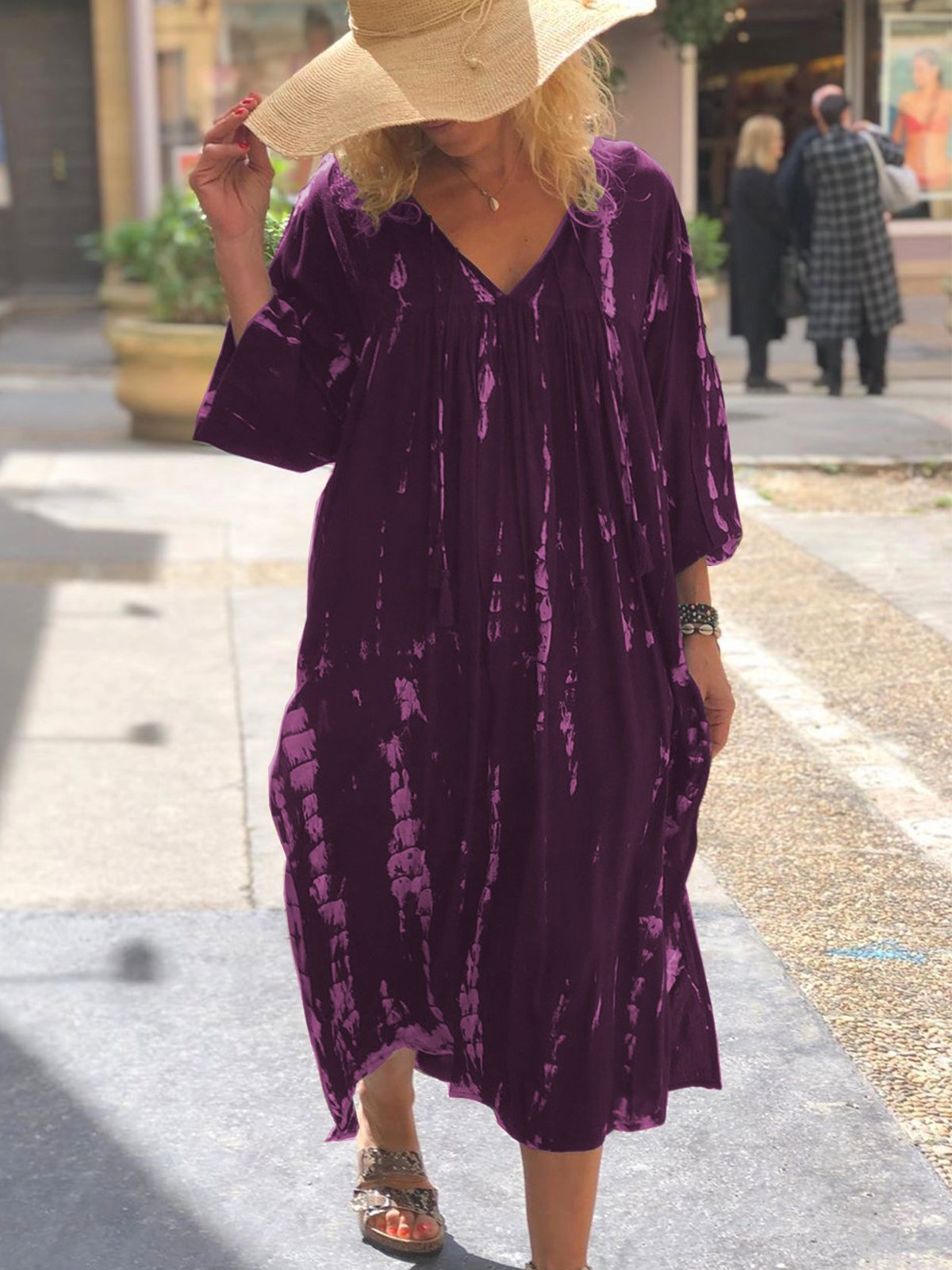 Women plus size half sleeve cotton casual boho dresses