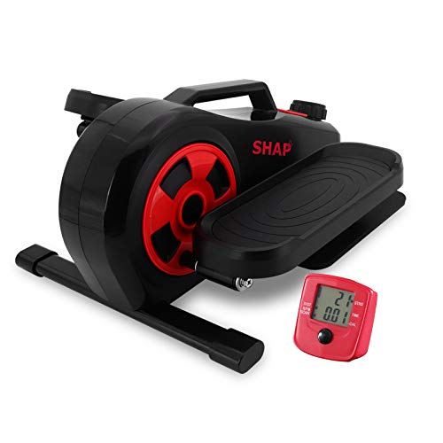 SHAP+ Under Desk Elliptical Machine with Detachable Console,Mini Elliptical Bike with 8 Levels Adjustable Resistance- Black and Red