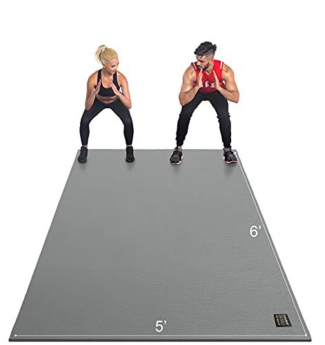 GXMMAT Large Exercise Mat 6��x5��x7mm, Non-Slip Workout Mats for Home Gym Flooring, Extra Wide and Thick Durable Cardio Mat- Grey