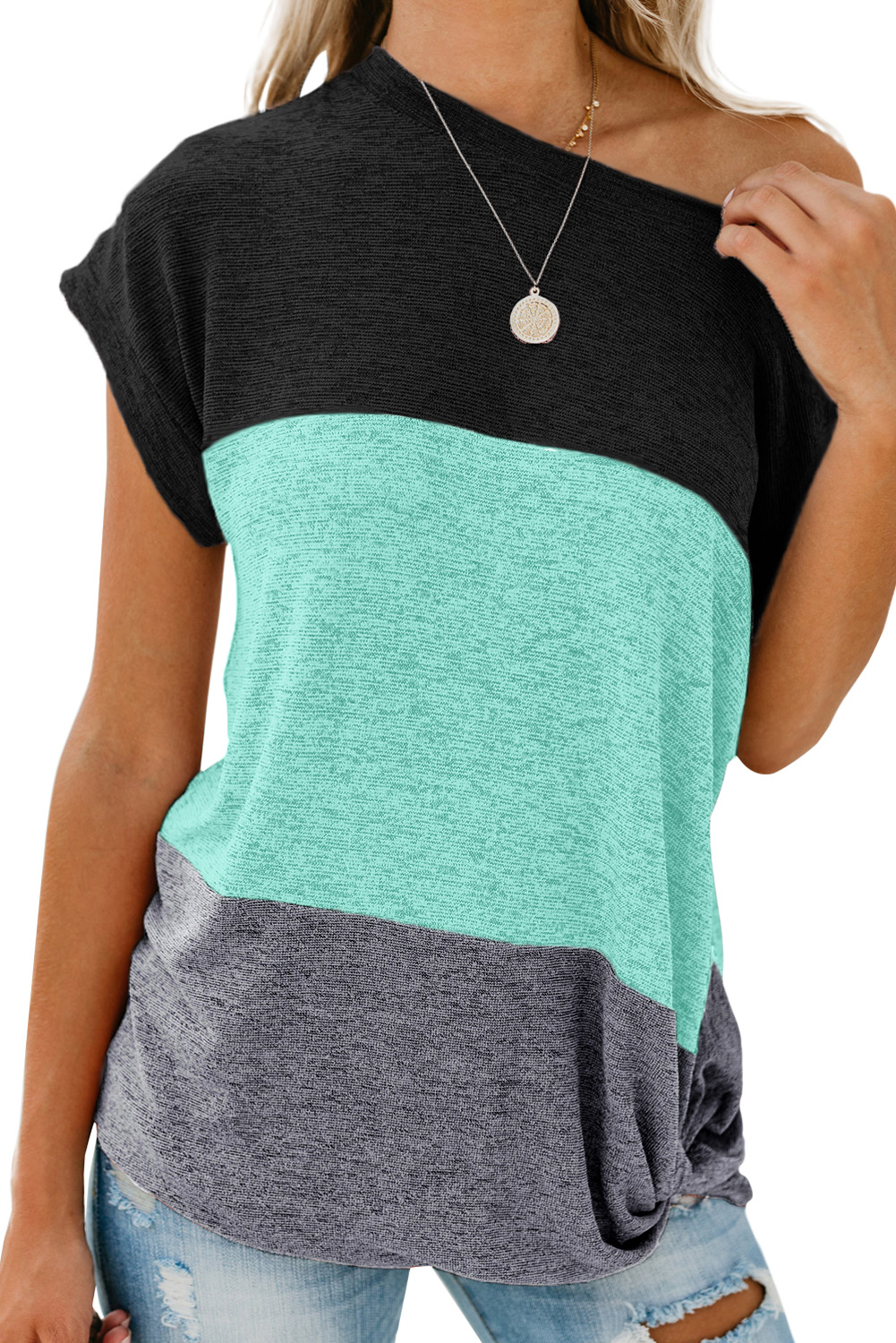 Green Color Block Twist Tee