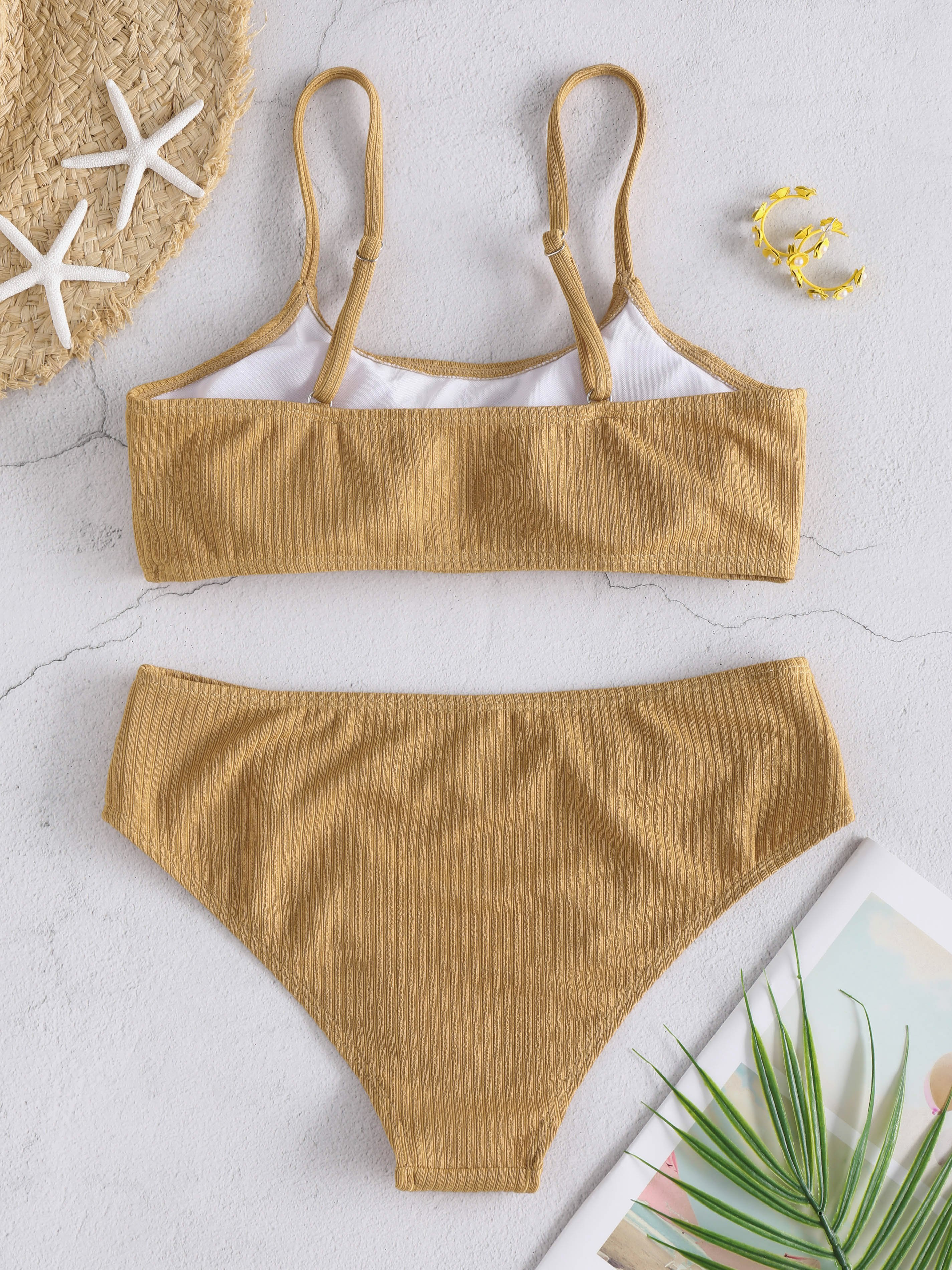 Solid Ribbed Cami Bikini