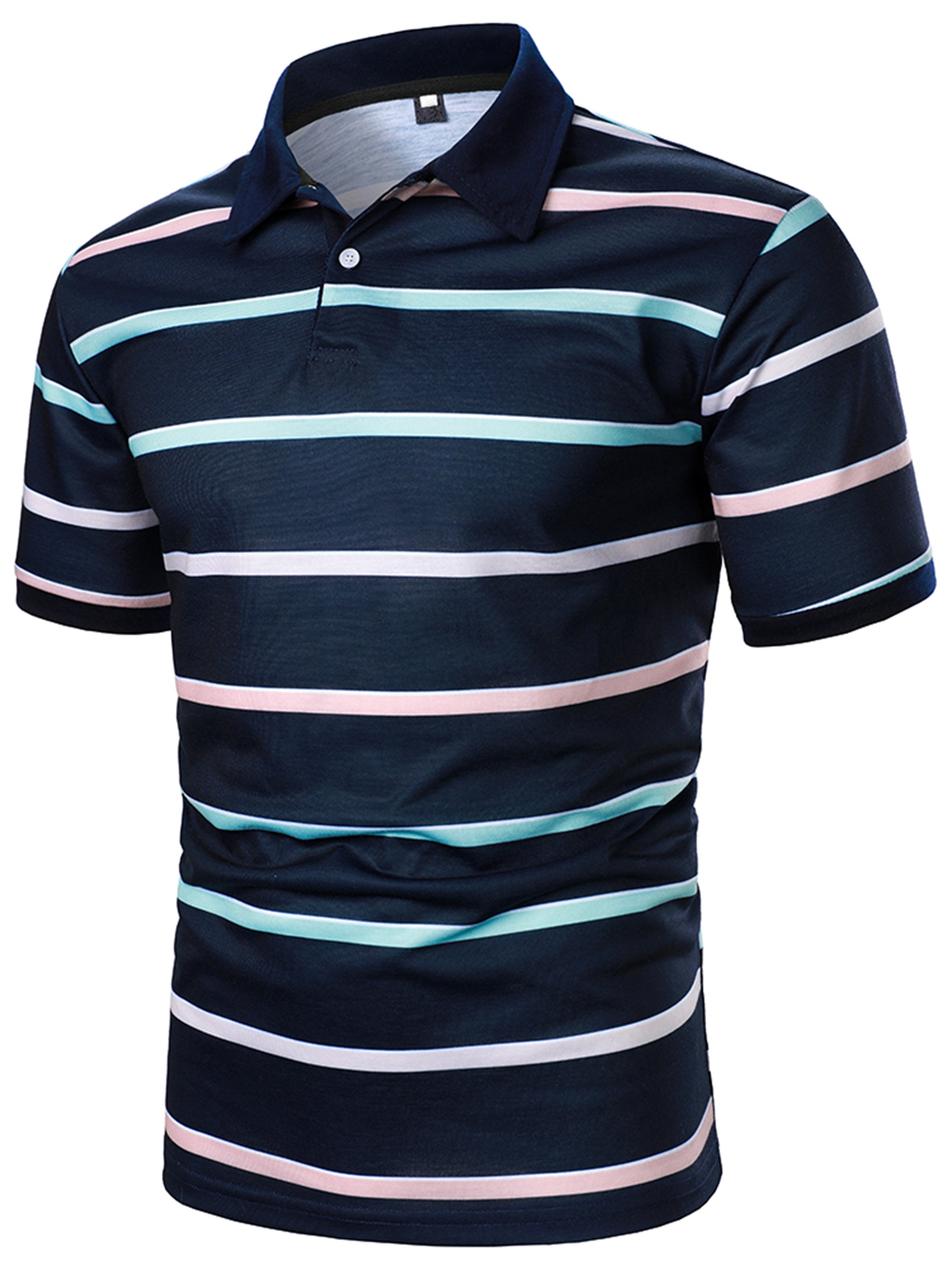 Men's Button Up Stripe Sleeve Polo Shirt