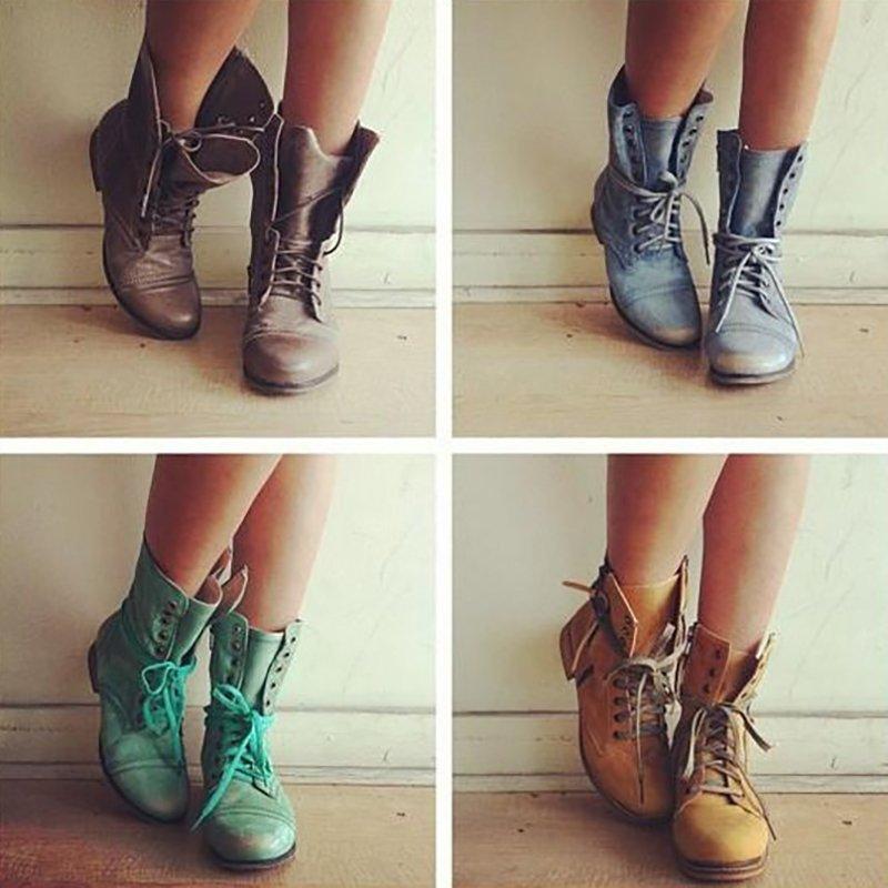 Women PU Booties Casual Comfort Lace Up Shoes
