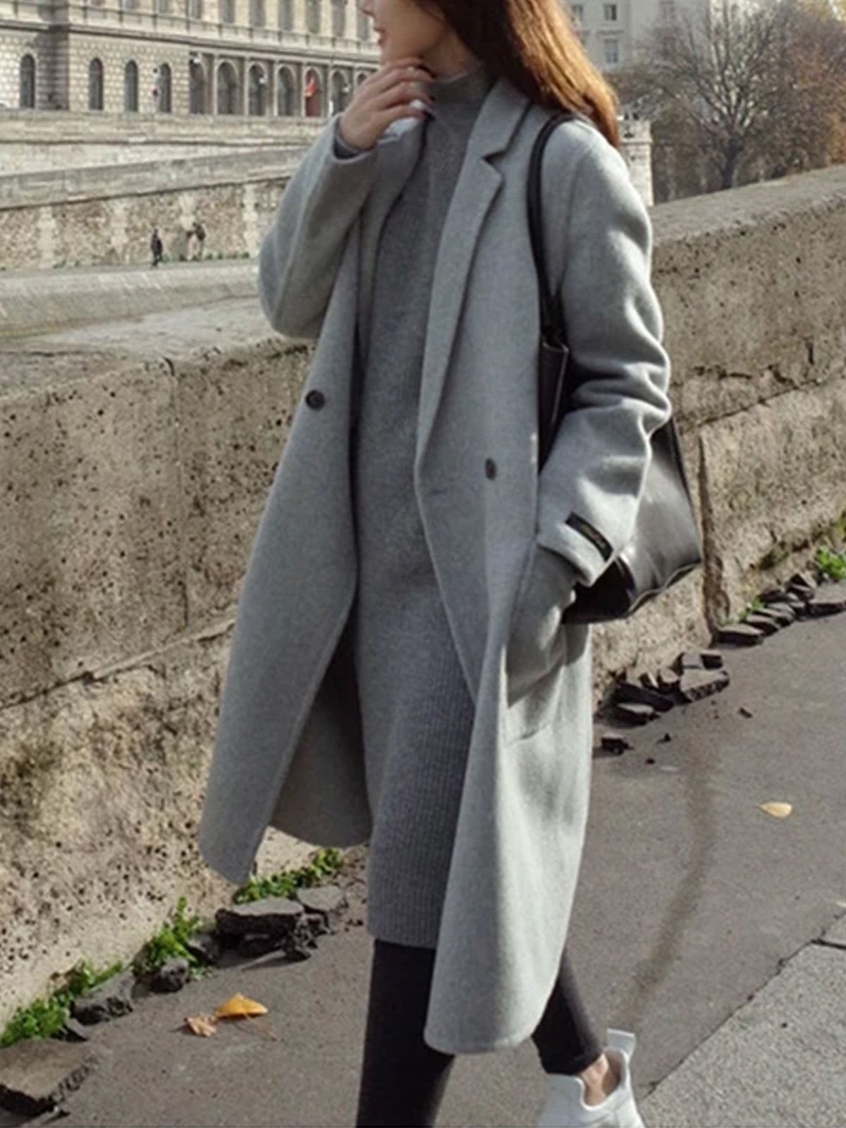 Fashion Plain Straight Cashmere Coat Outerwear