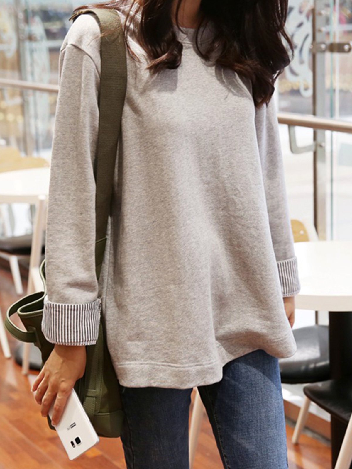 Light Gray Casual Paneled Blouses & Shirt