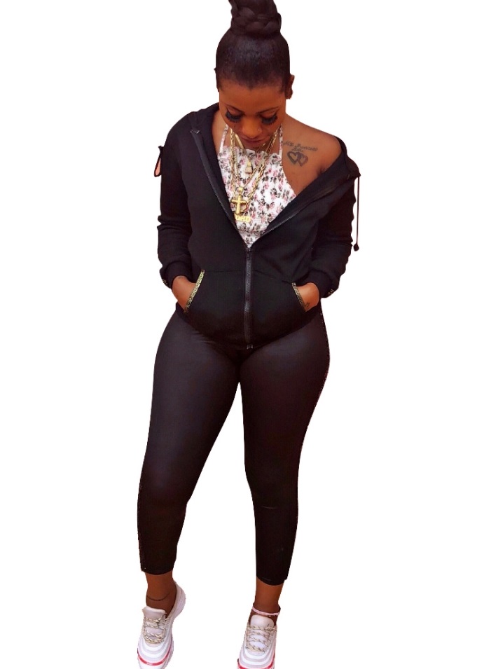 Black Long Sleeve Hoody Tracksuit