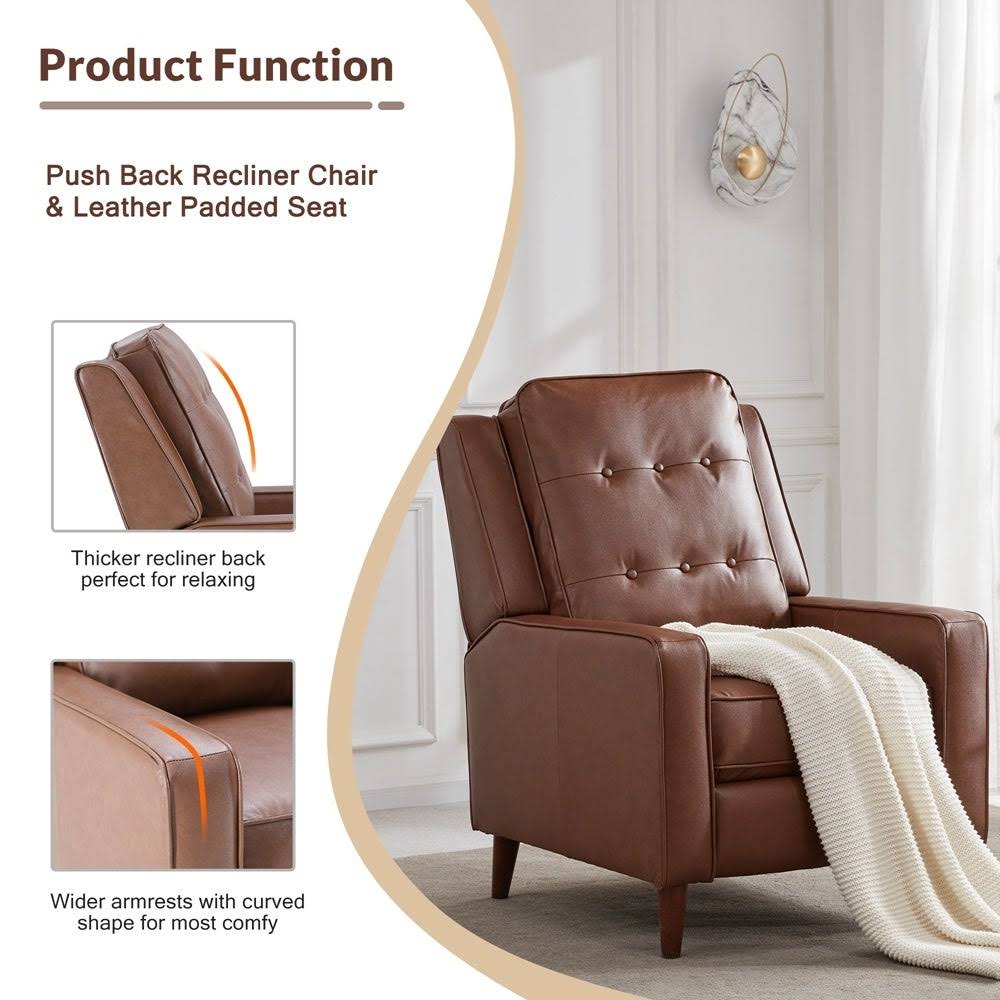 Push Back Recliner Manual Armchair with Medieval Style Accent Chair - Brown