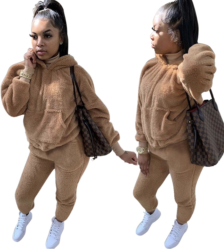 Plus Size Winter Fleece Hoody Plain Sweatsuit