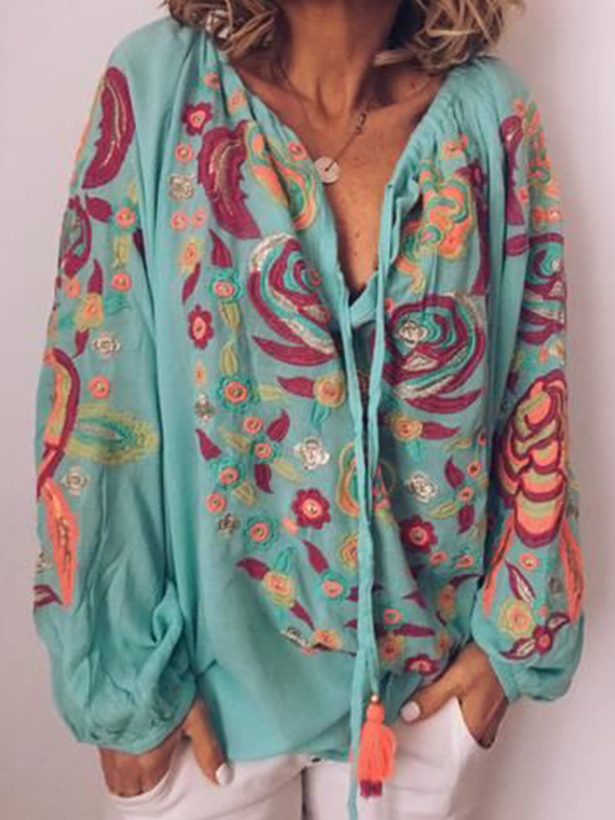 Long Sleeve Patchwork Casual Tops