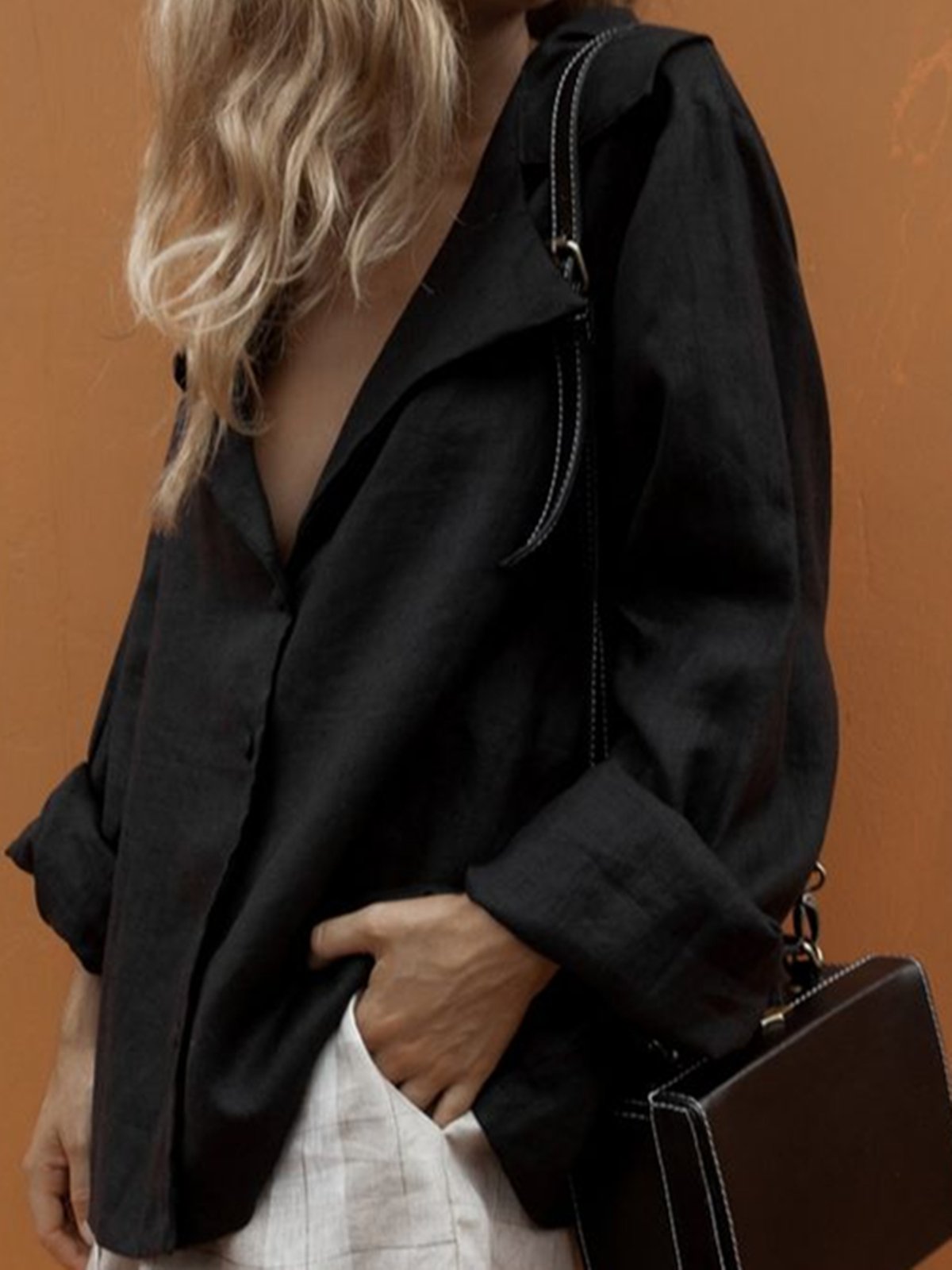 Black Plain Casual Shirts & Tops