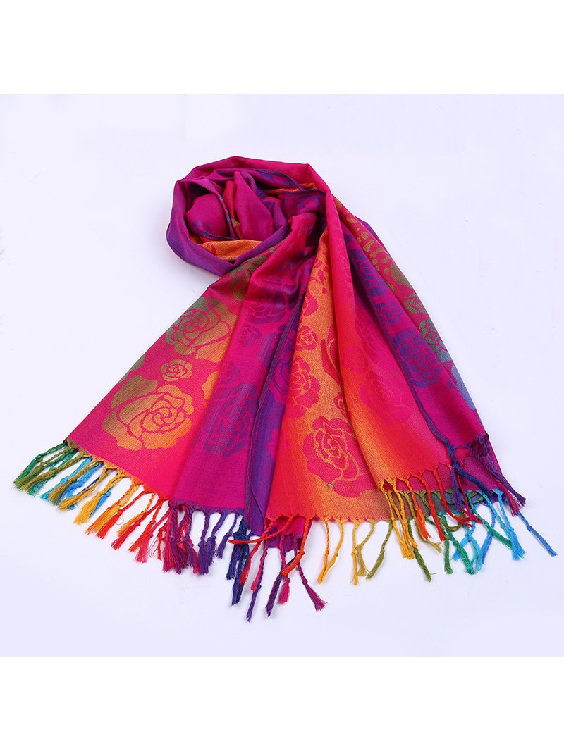 Red Vintage Cotton-Blend Scarves & Shawls