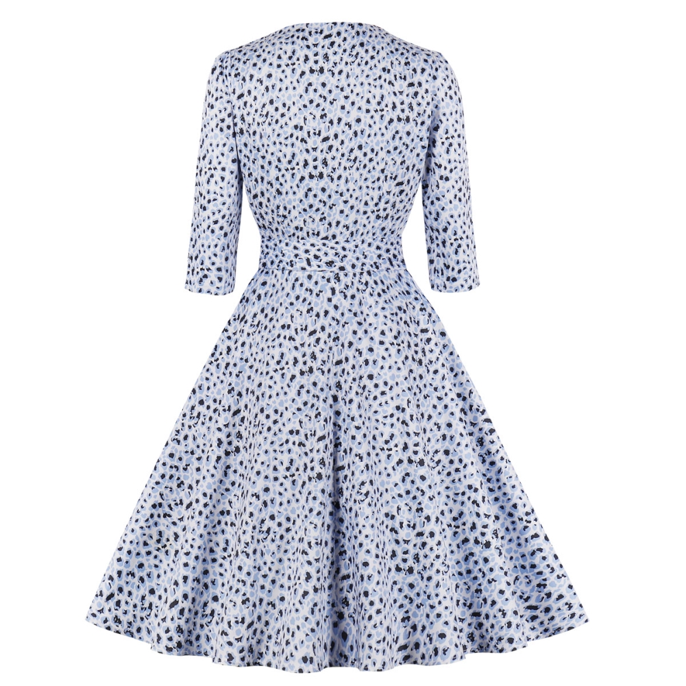 Autumn Leopard Zipper Vintage Skater Dress with Belt