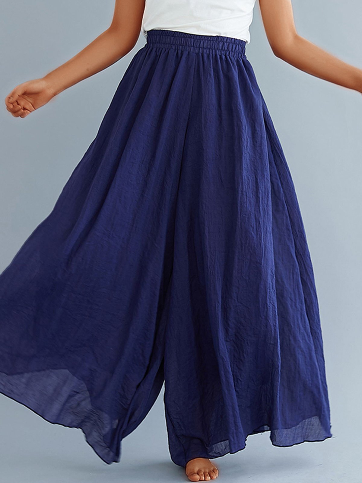 Plus Size Women Plain Casual Wide Leg Pants