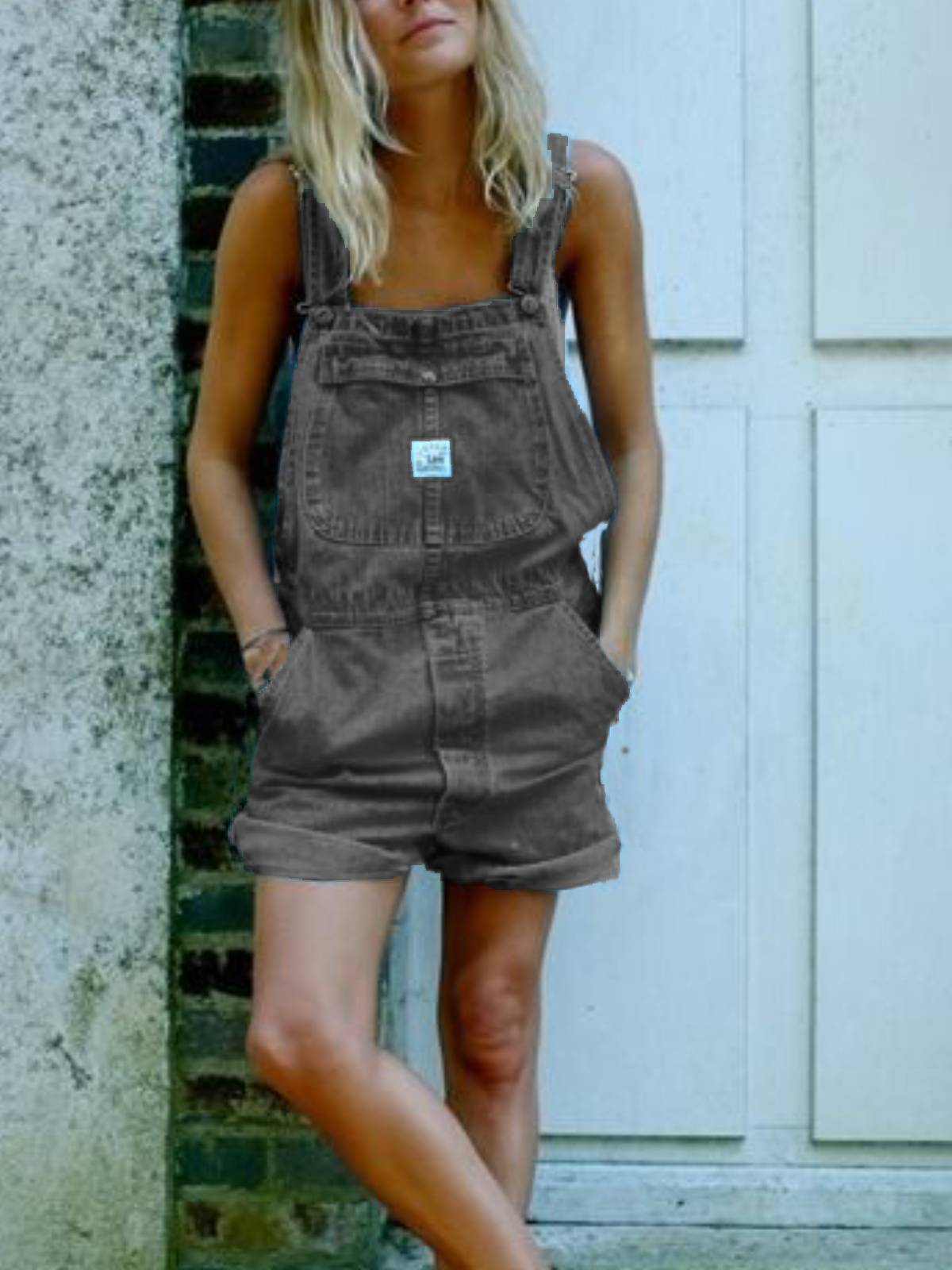 Blue Casual Denim One-Pieces