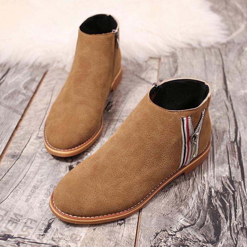 Womens Spring Ankle Suede Comfy Zipper Boots