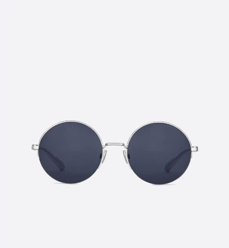 Dior180.2F Silver Metal Round Sunglasses with Red Temples