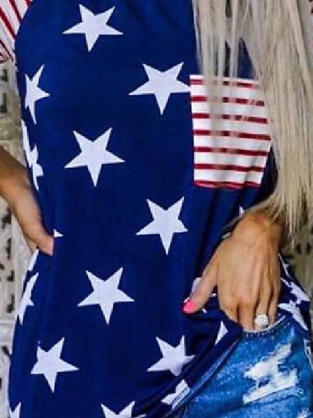 Blue Letter Shift Short Sleeve Cotton Shirts & Tops