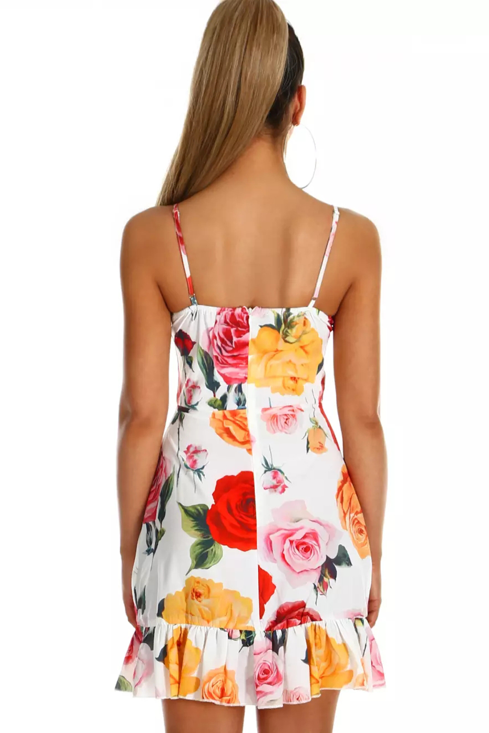 Sunflower Print Cut Out Frill Hem Mini Dress