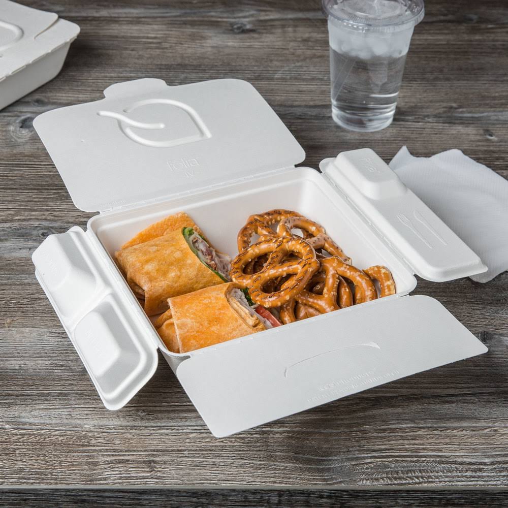 Eco-Products Folia 58-oz. Sugarcane Takeout Container / 150-ct. Case