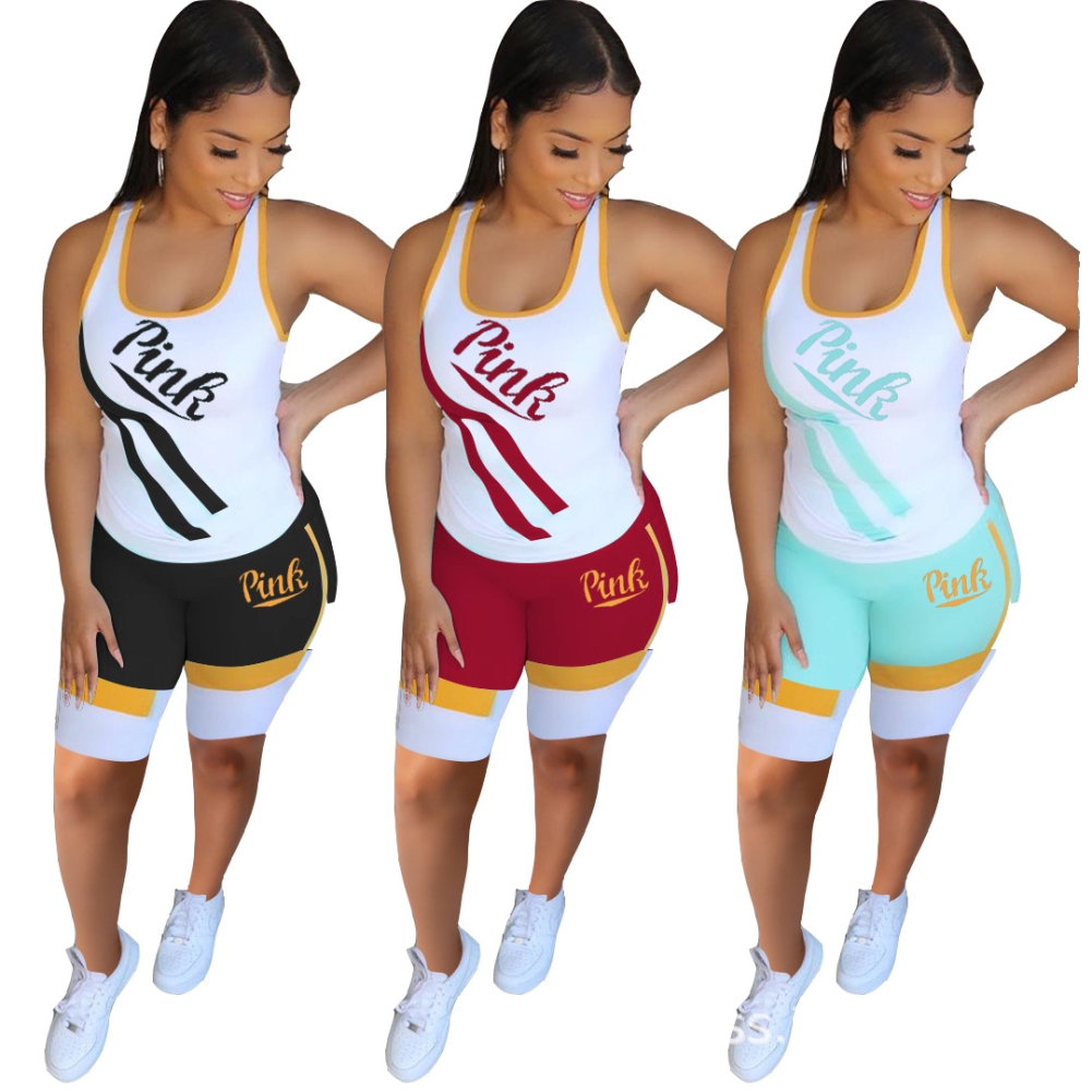 Summer Two Piece Sports Contrast Short Set