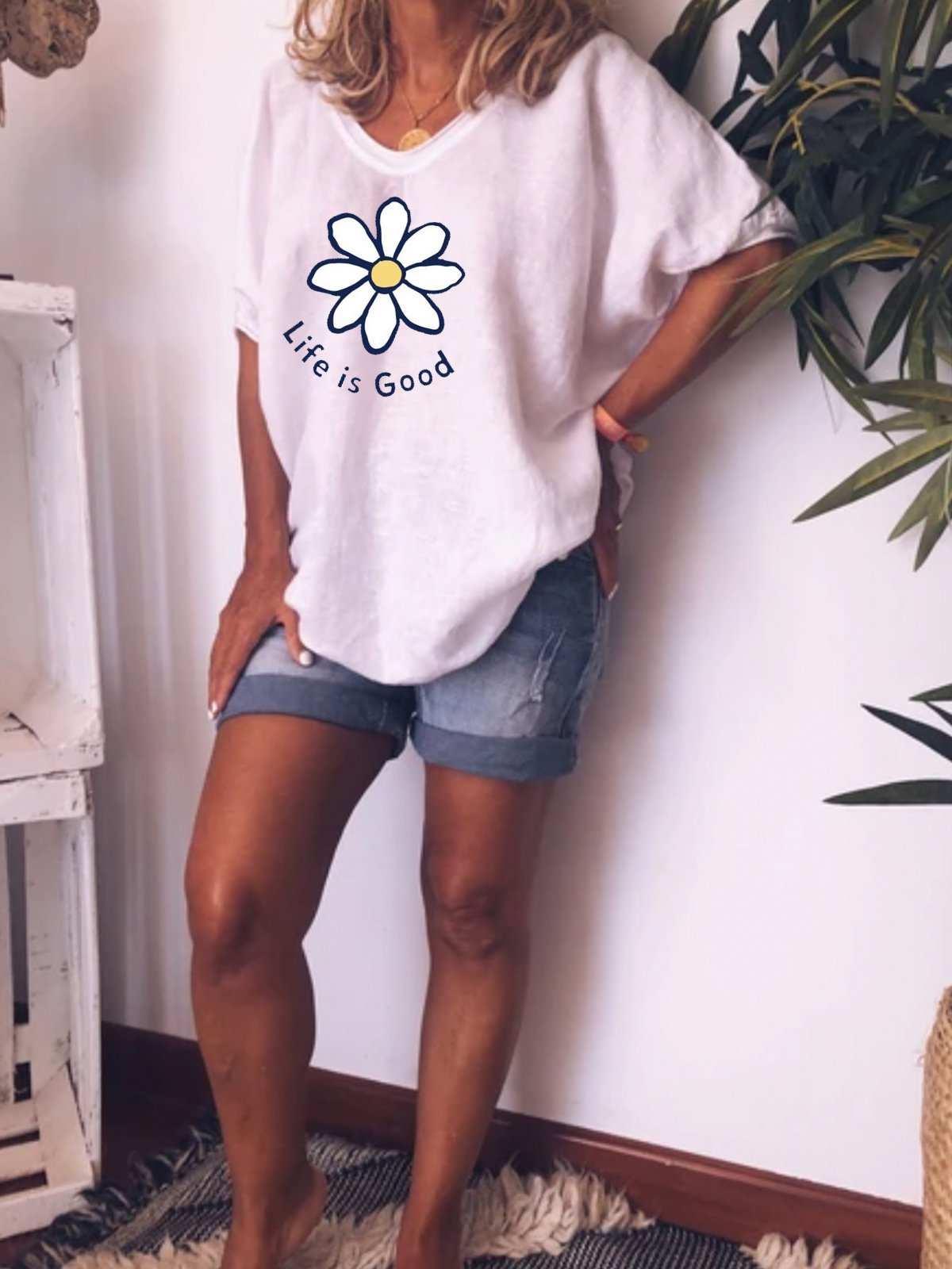 Retro casual loose simple short sleeve printed T-shirt