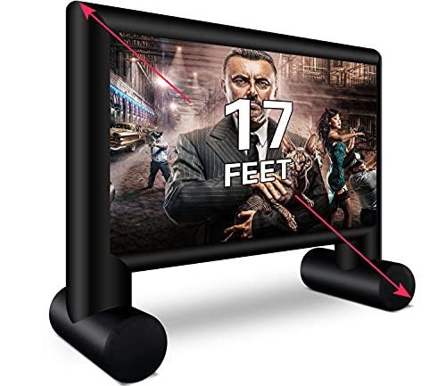 17 Feet Inflatable Outdoor Projector Movie Screen with Rope, Blower & Tent Stakes