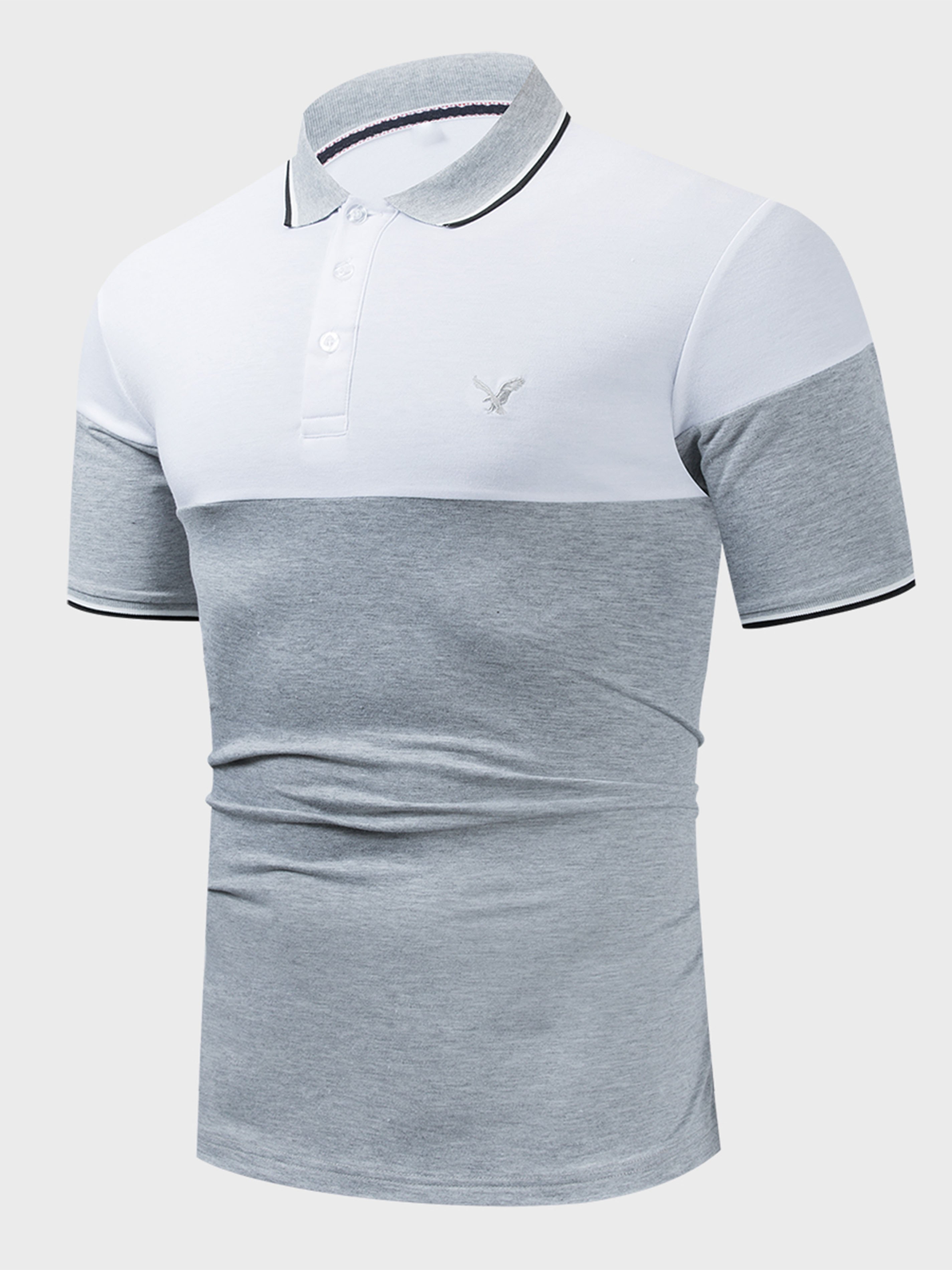 Men's Casual Color Block Embroidered Polo Shirt