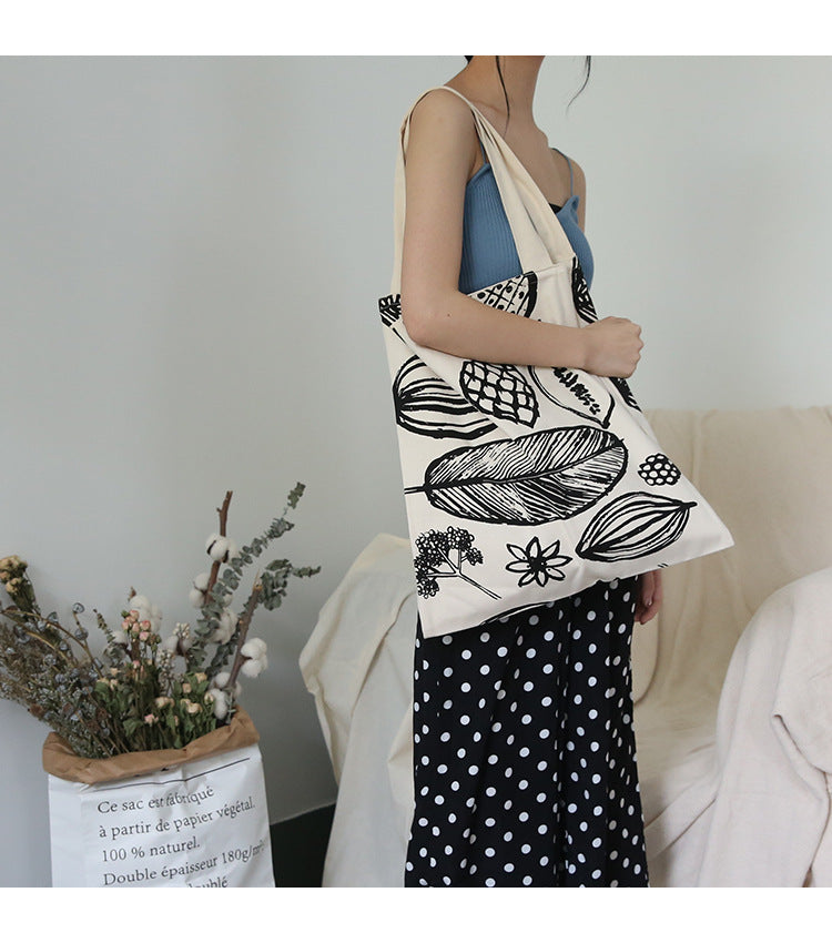 Simple Printed Big Leaf Canvas Bag