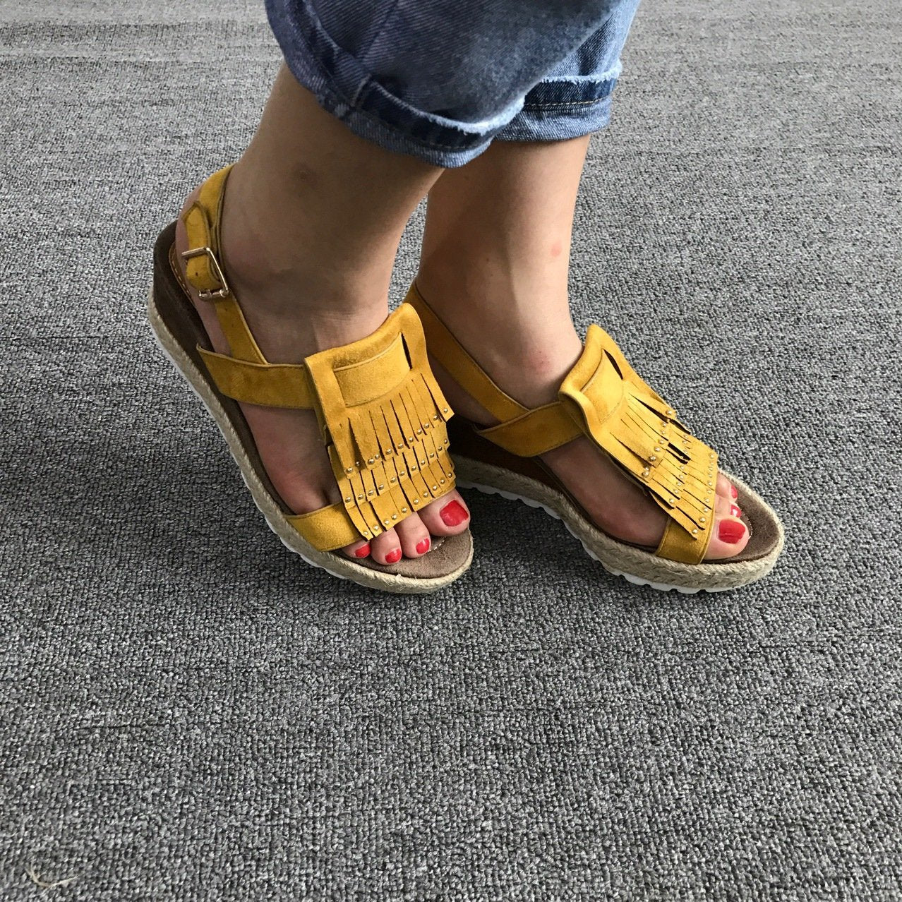 New Women Fashion Fringed Wedge Sandals Tassel Artificial Leather Summer Shoes