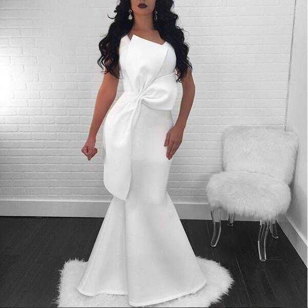 Elegant Fashion Plain Irregular Tube Bowknot Front Sleeveless Evening Dress