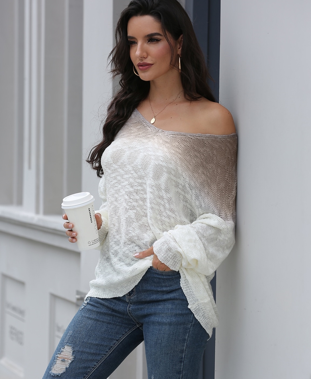 Autumn Gradient V-Neck Loose Knit Top