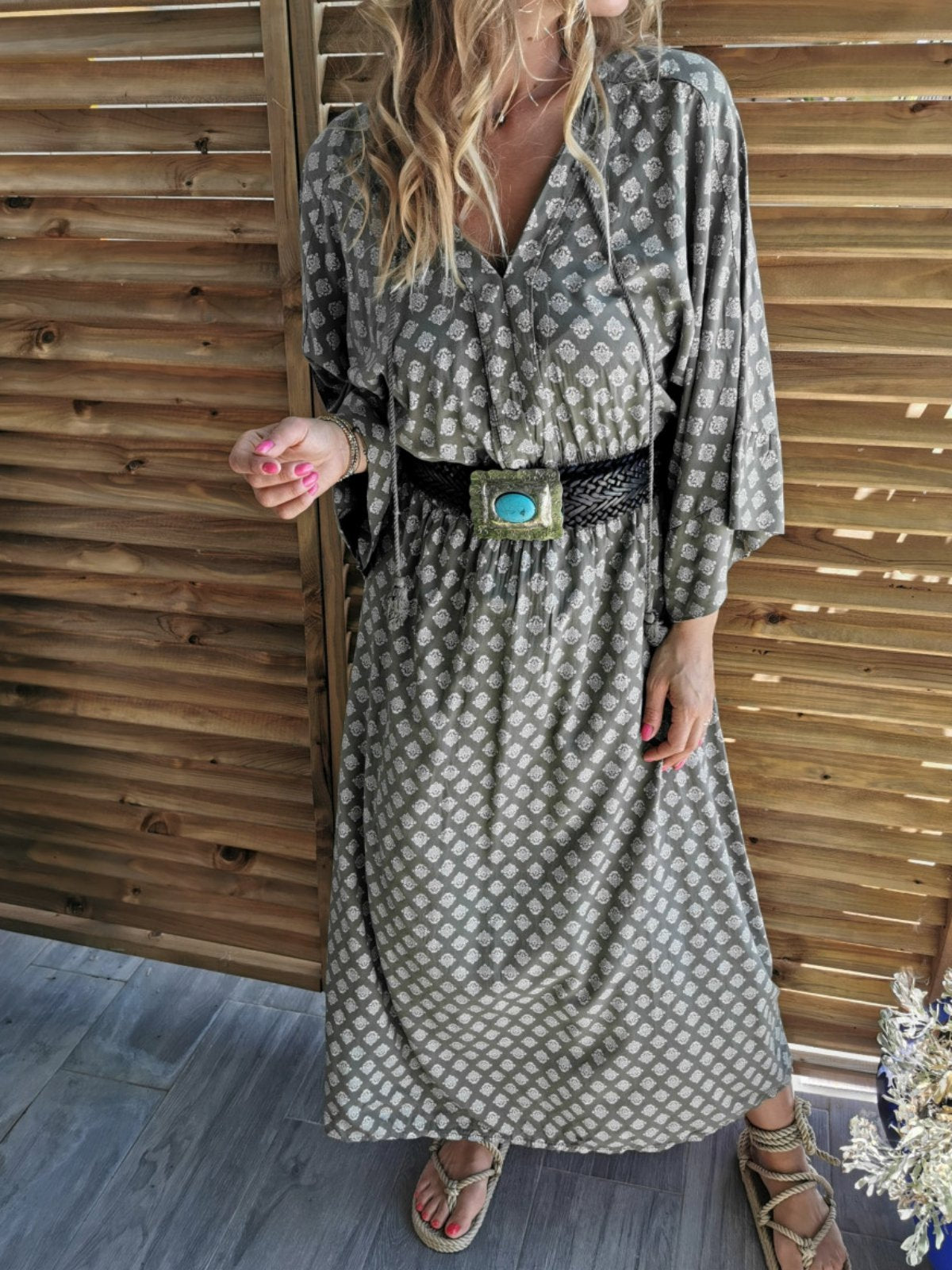 Casual Floral-Print V Neck Dresses