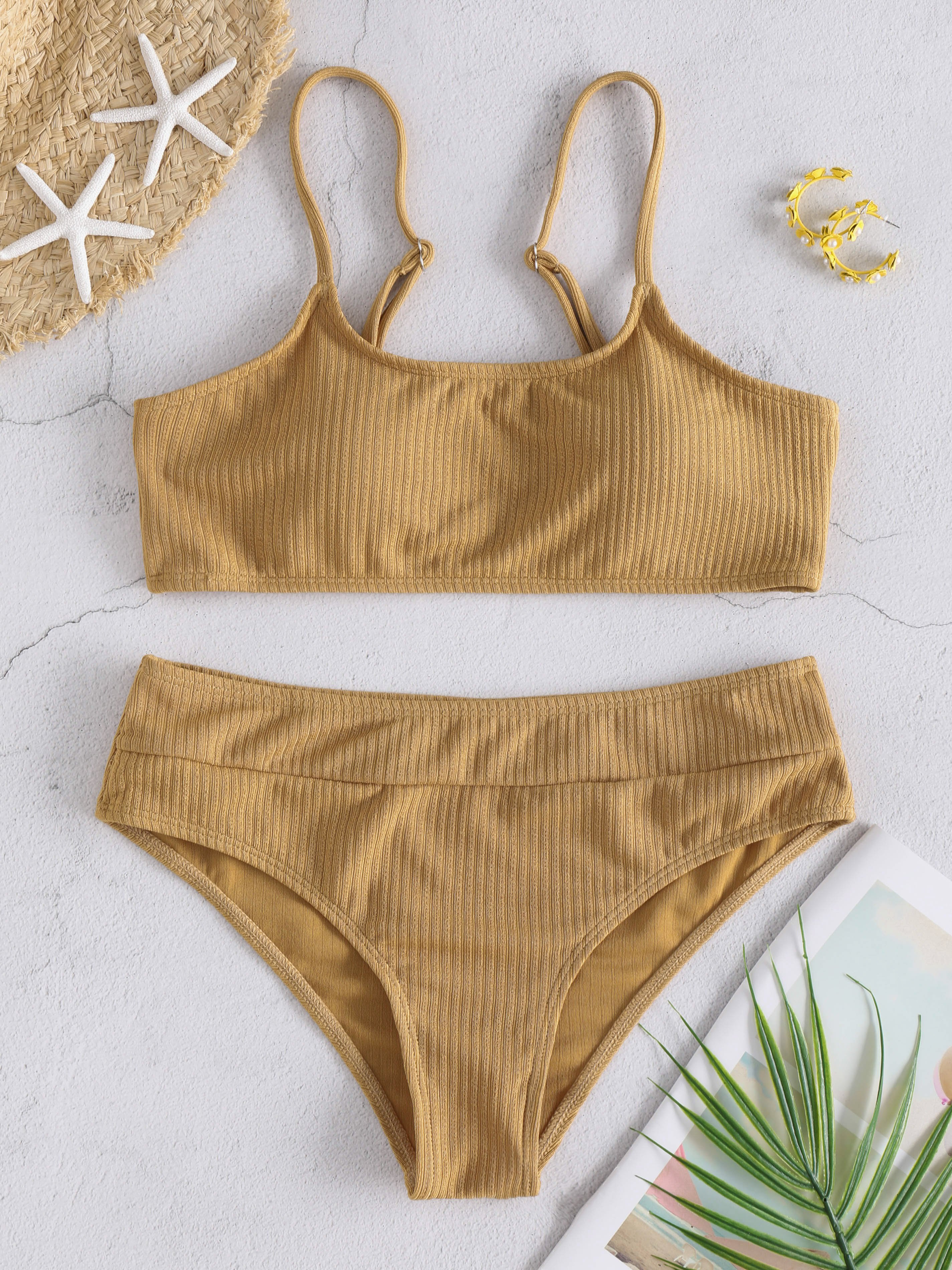 Solid Ribbed Cami Bikini
